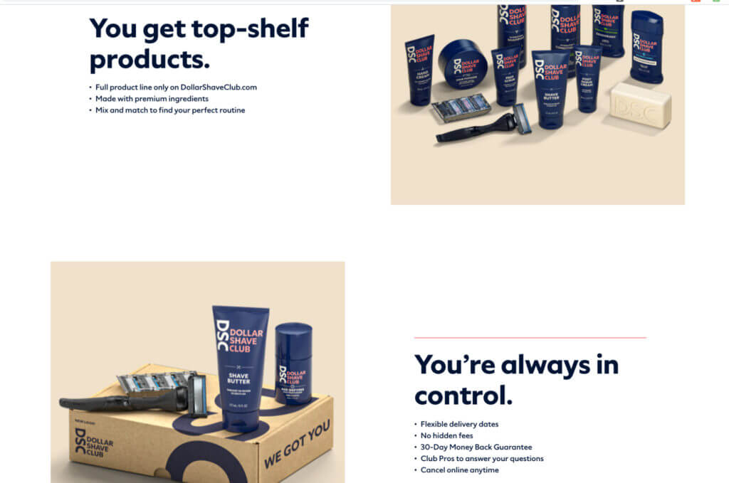 Dollar Shave Club's product messaging