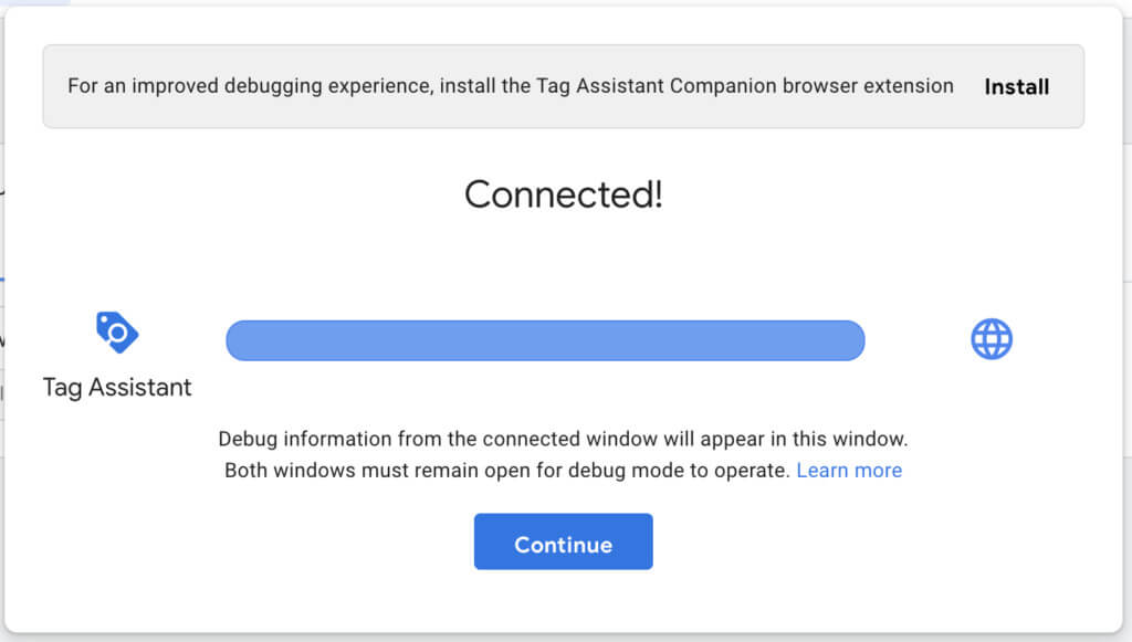 Google Tag Manager connection success