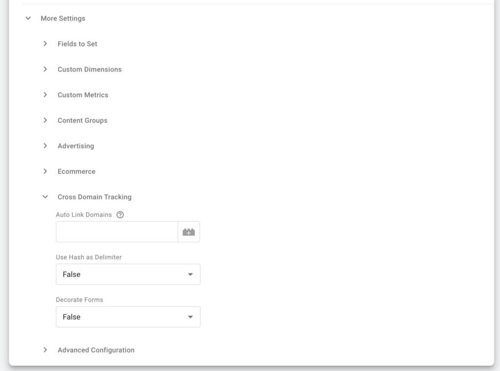 Google Tag Manager cross domain tracking settings