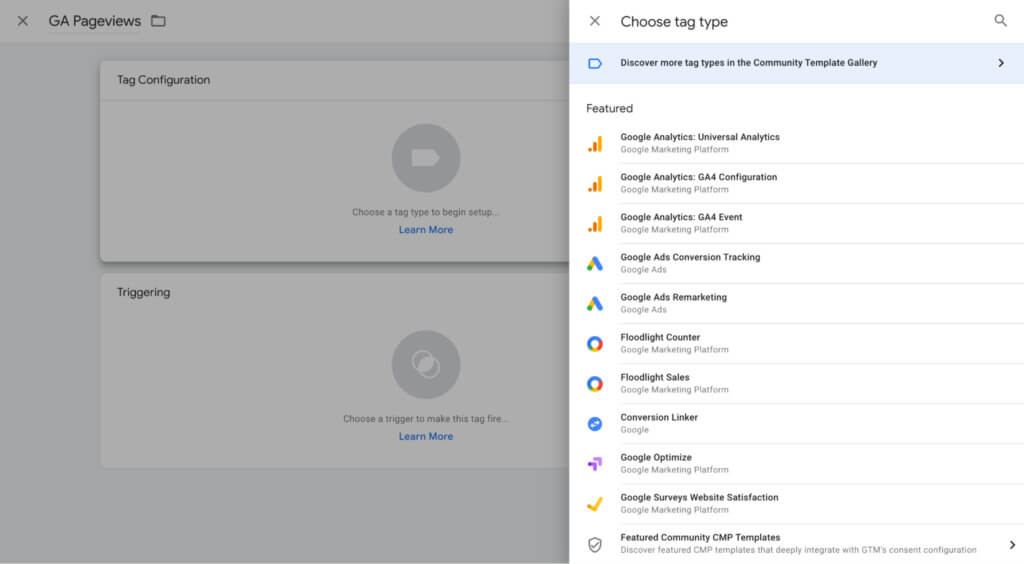 Google Tag Manager choose tag type