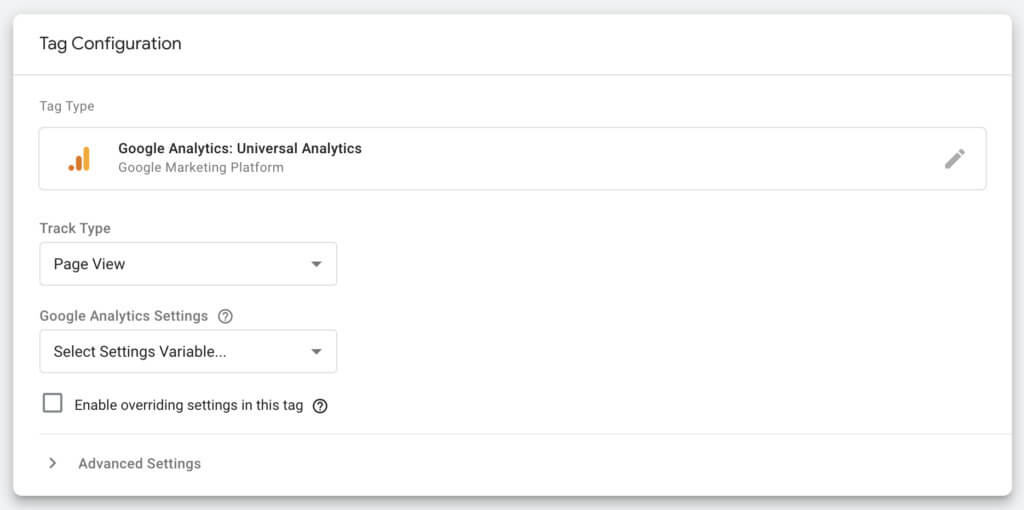 Google Tag Manager GA tag configuration