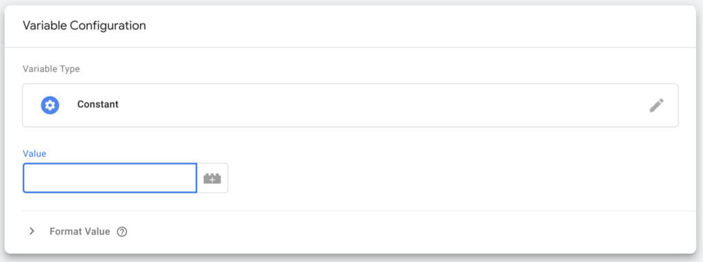 Google Tag Manager constant variable configuration