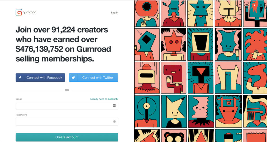 Gumroad's login page and value proposition