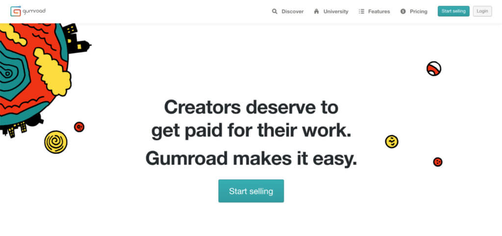 Gumroad's home page and brand message