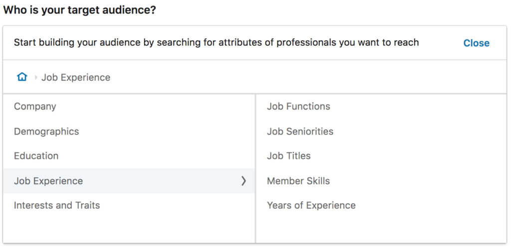 LinkedIn audience targeting by job experience