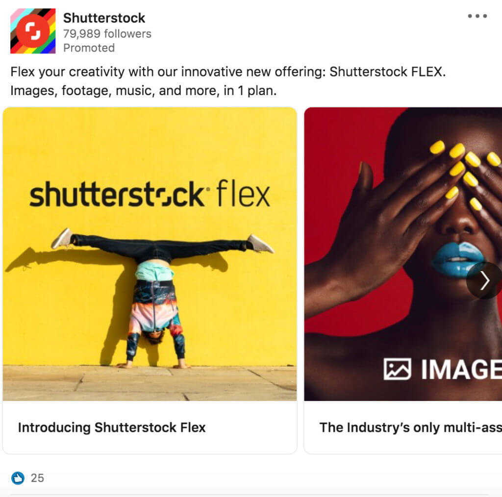 Carousel LinkedIn ad example from Shutterstock