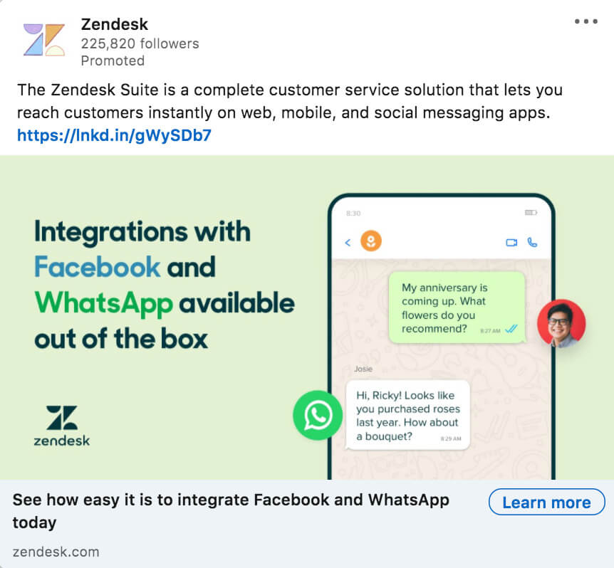 LinkedIn ad example from Zendesk