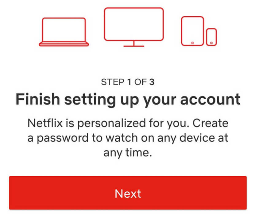 Screenshot Netflix's setting up an account step 1
