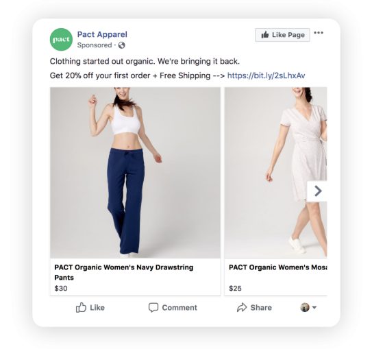 Cart abandonment retargeting ad example from Pact Apparel