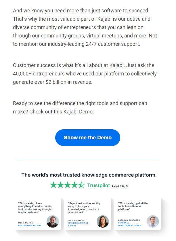 Kajabi social proof email