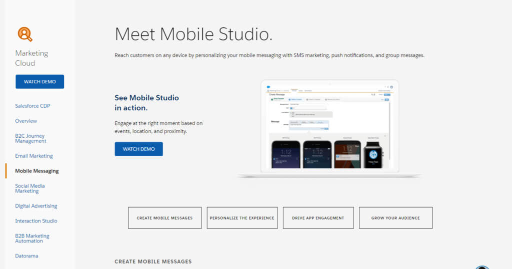 Mobile Studio demo options landing page