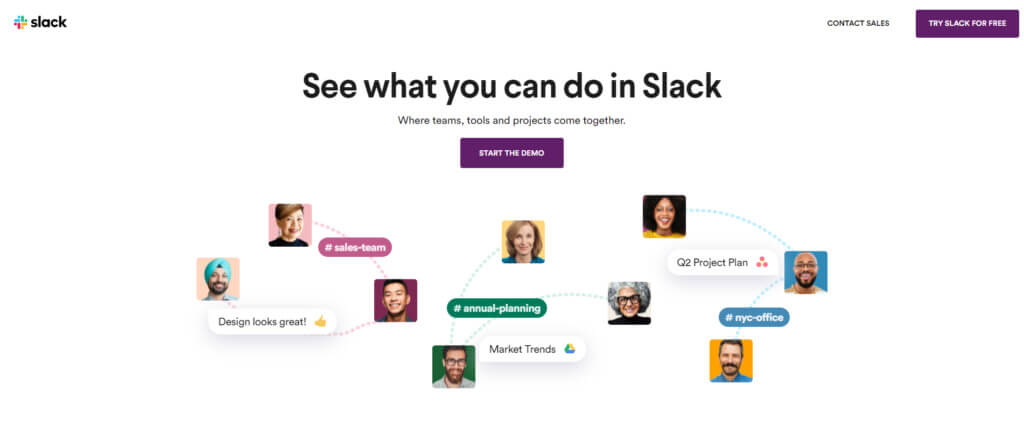 Slack home page and value proposition