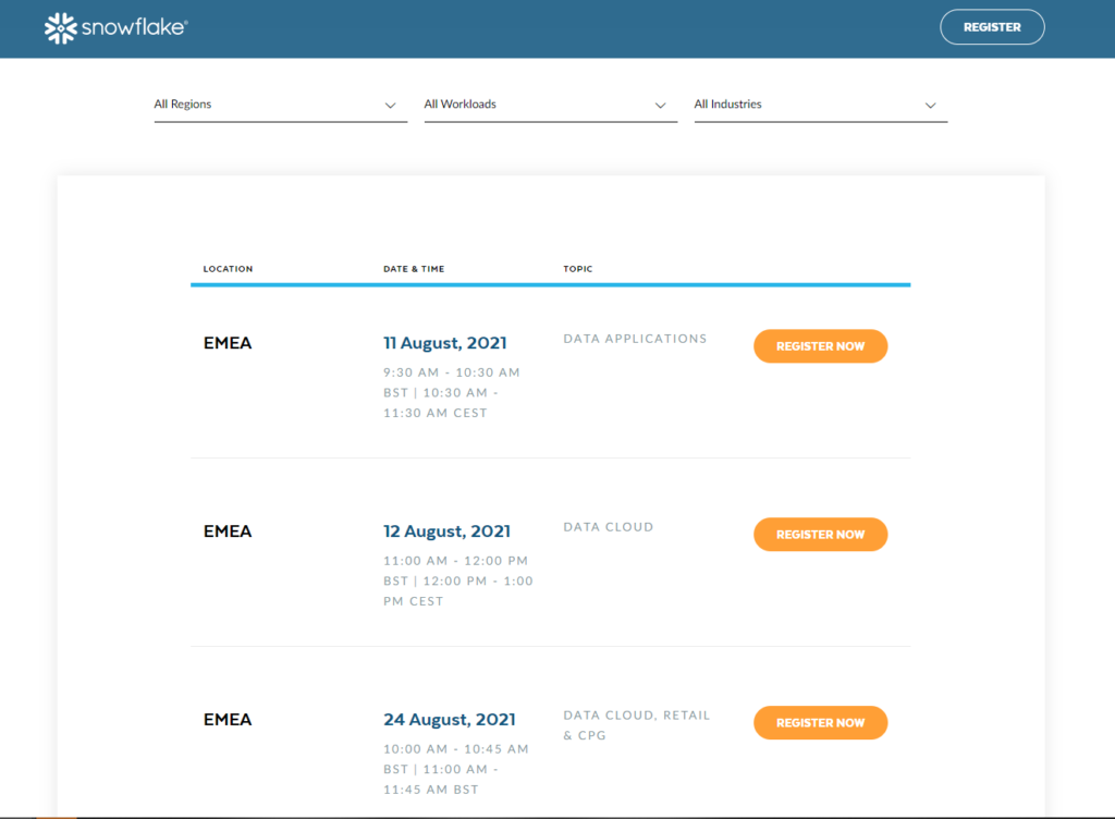 Snowflake demo booking page