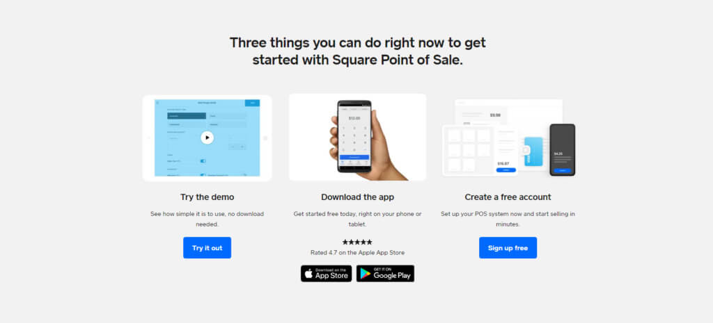 Square POS demo and sign up options