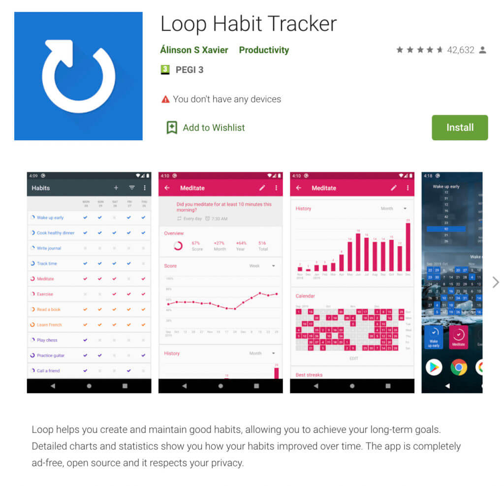 Screenshot of the Loop Habits app