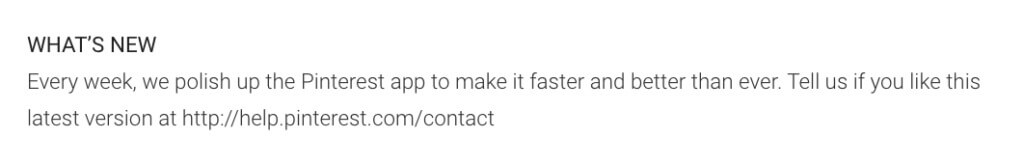 Screenshot of Pinterest's "Whats new" app update
