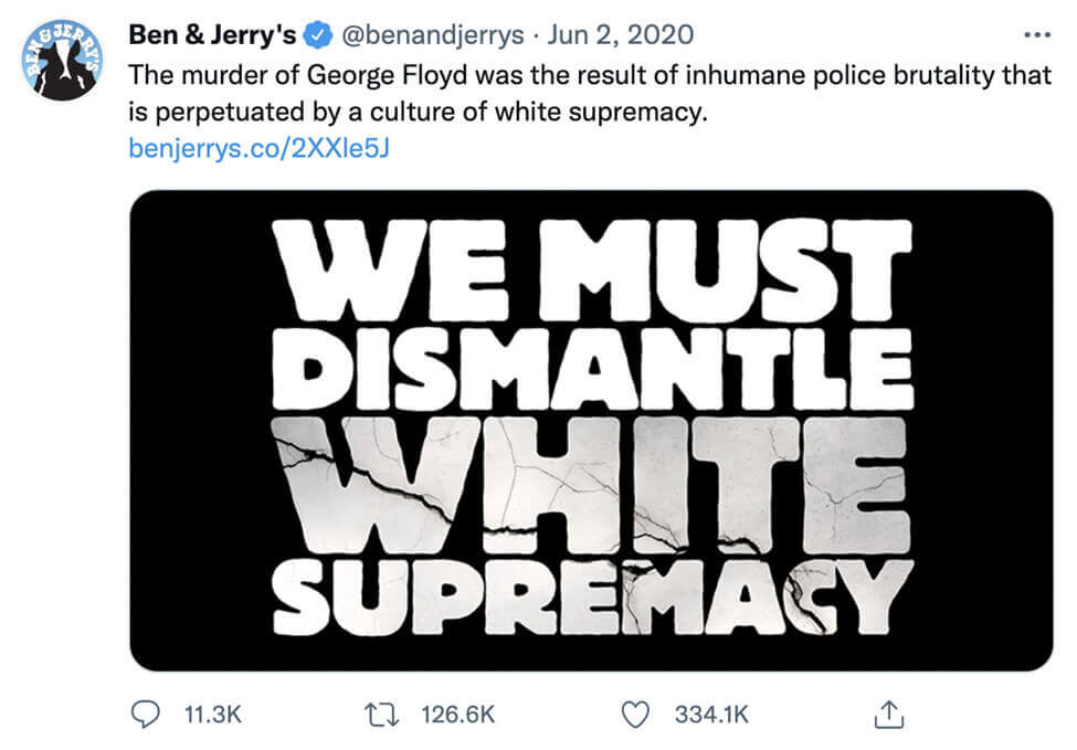screenshot ben and jerry's on twitter reacted on white supremacy