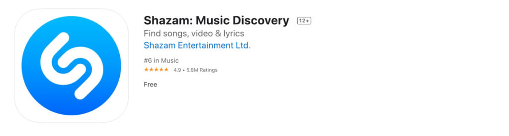 Screenshot of the Shazam app (Apple)