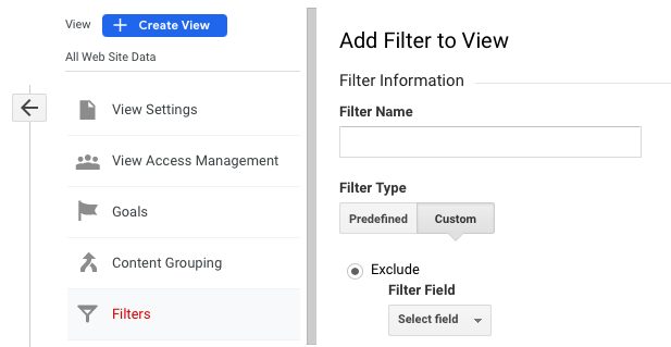 Screenshot of Google Analytics view filter