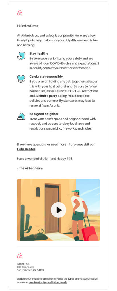 Airbnb email example