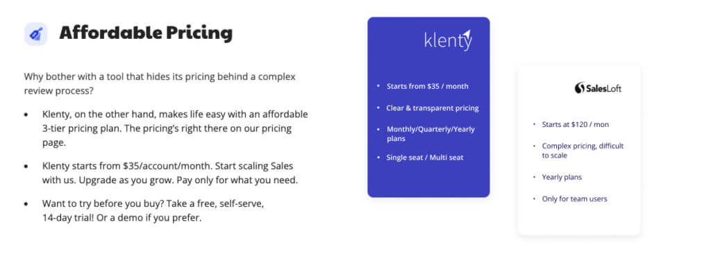 Klenty landing page example 5