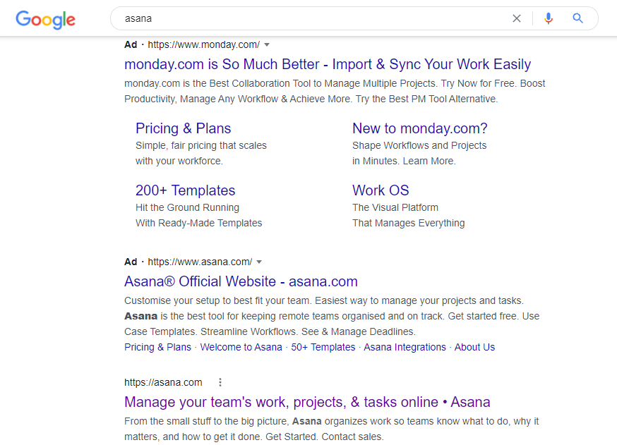 SERP results show branded search ads