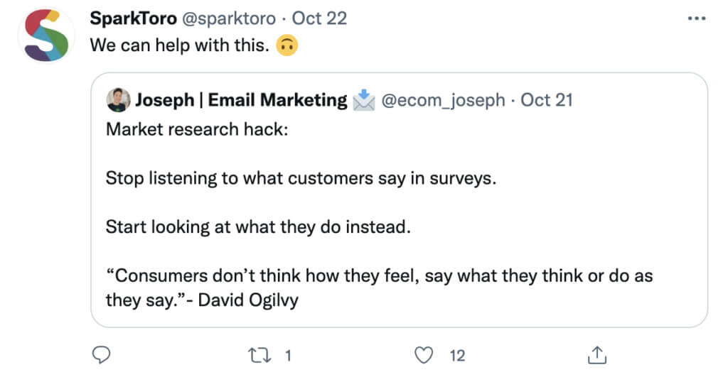 SparkToro twitter engagement with audience