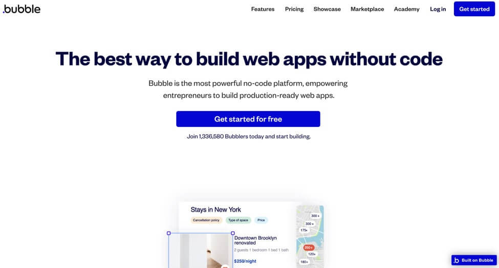 screenshot bubble no code web app builder homepage
