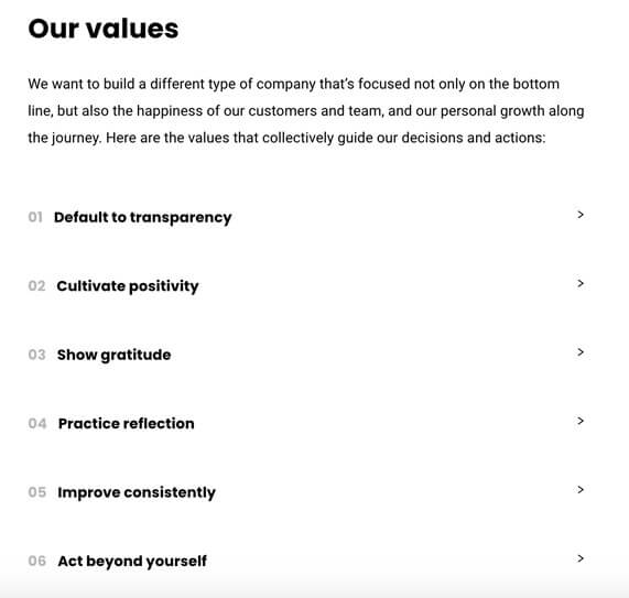 screenshot buffer company values list site page
