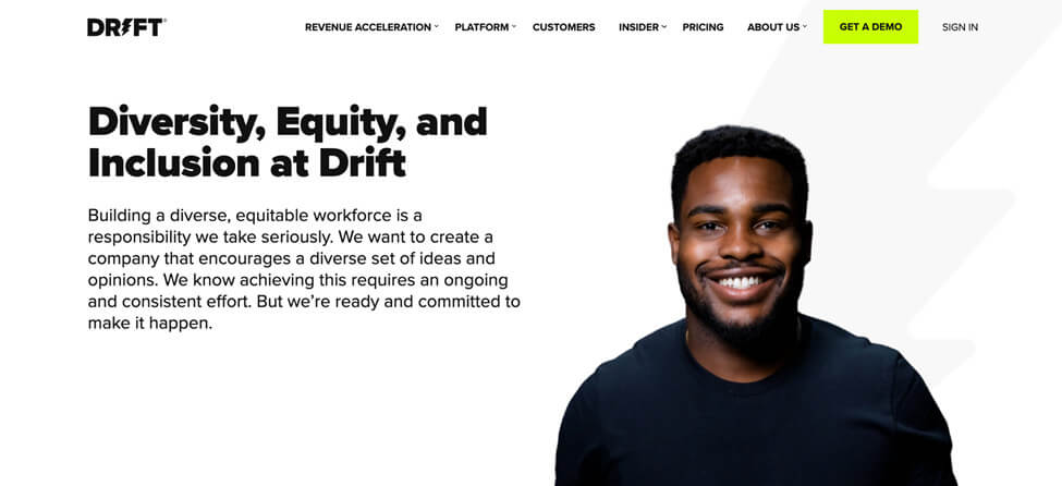 drift website screenshot diversity equity and inclusion