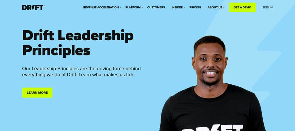 drift website screenshot leadership principles