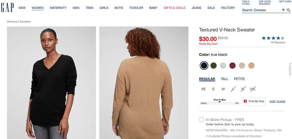 screenshot gap textured v neck product page