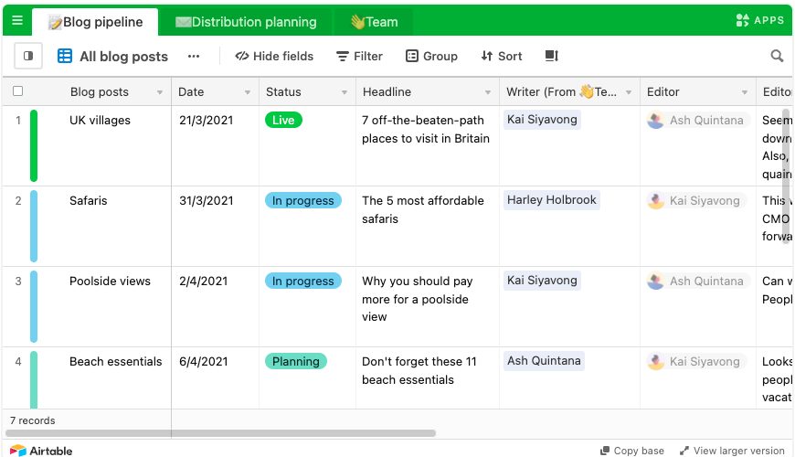 Airtable content planner