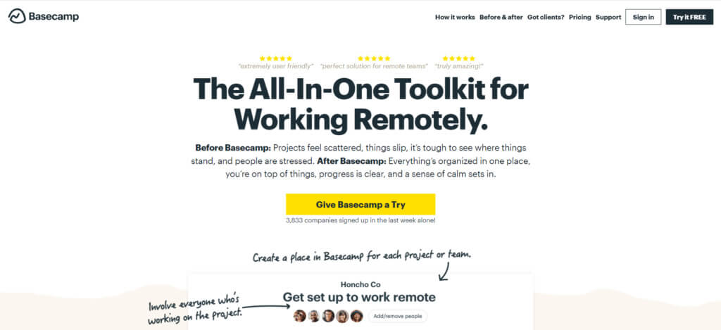 Basecamp home page