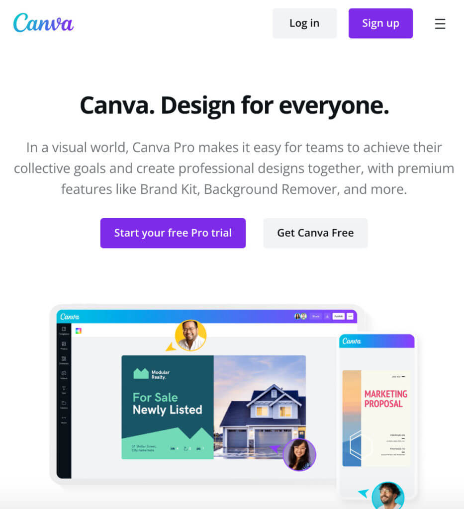Screenshot of the Canva home page