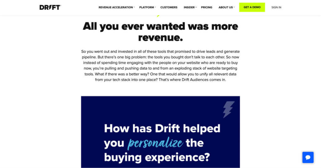 Drift Audiences value proposition