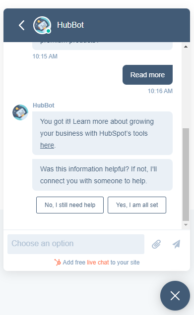 HubSpot chatbot example 2