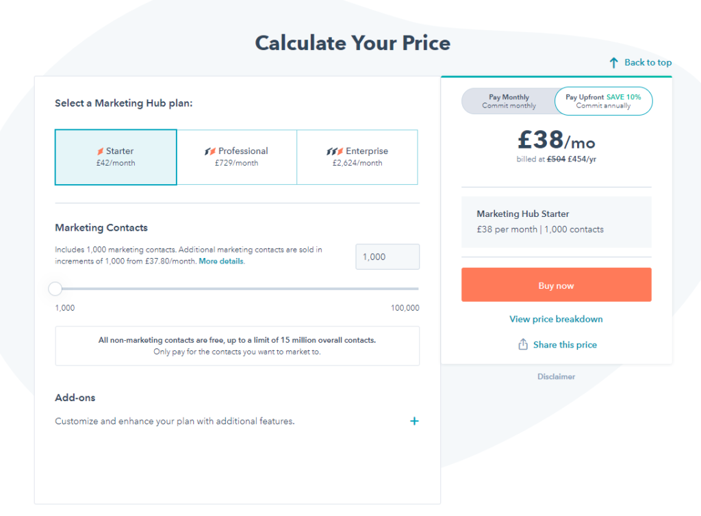 HubSpot pricing calculator
