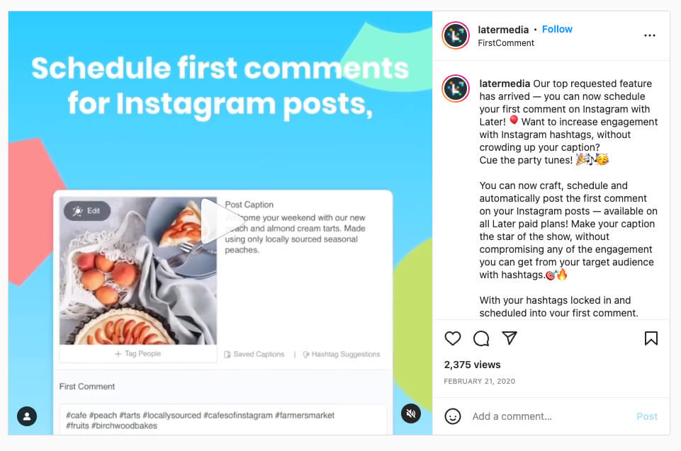 Later Instagram post example