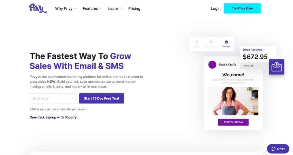Privy product marketing messaging (landing page)