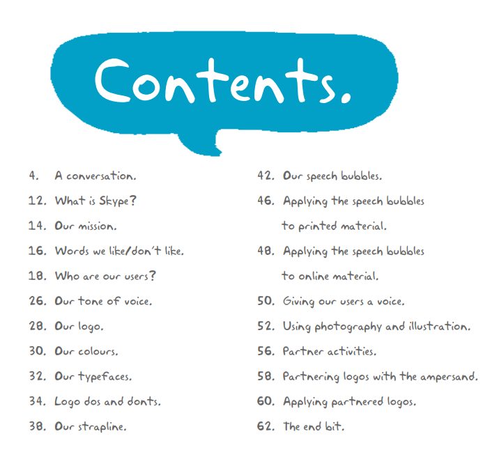 Skype brand book contents