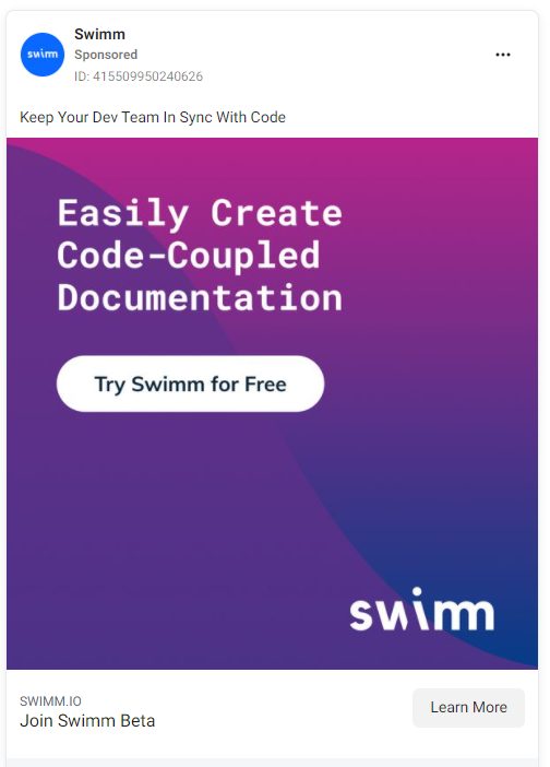 Swimm Facebook sponsored post