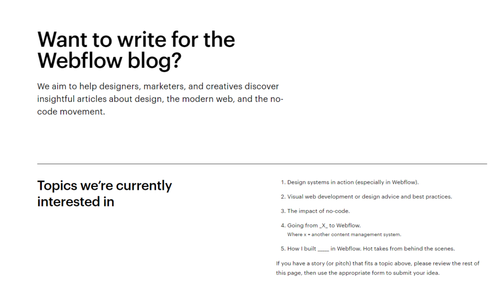 Webflow blog contribution page