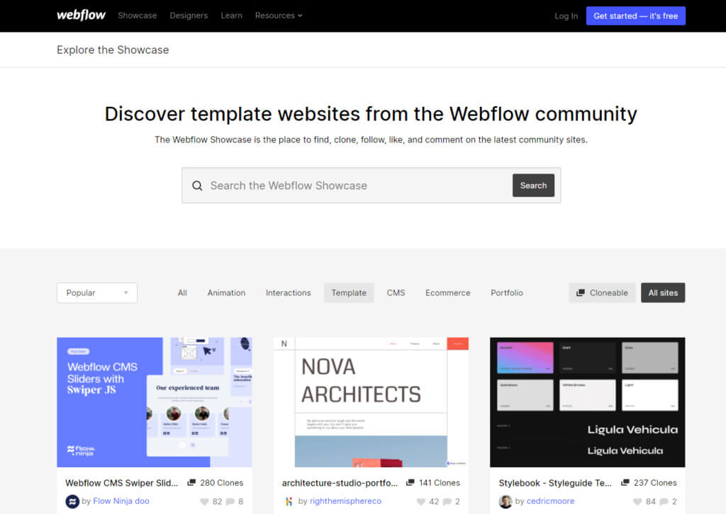 Webflow product showcase