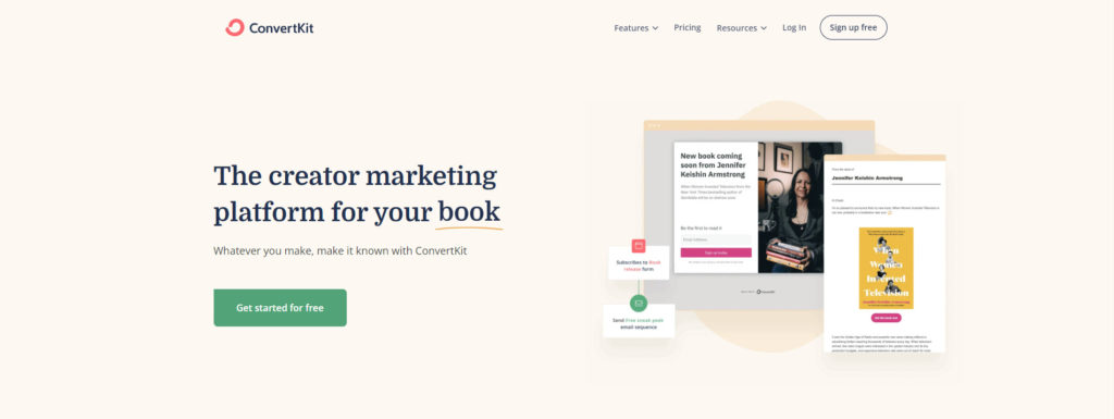 Screenshot of ConvertKit Email Marketing Platform Homepage