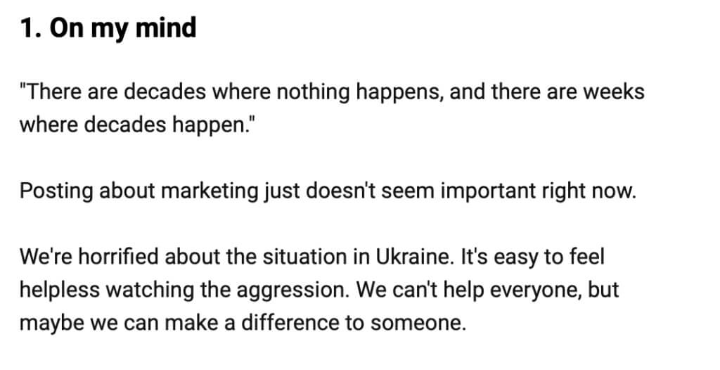 Screenshot of CXL’s Post about Ukraine Crisis