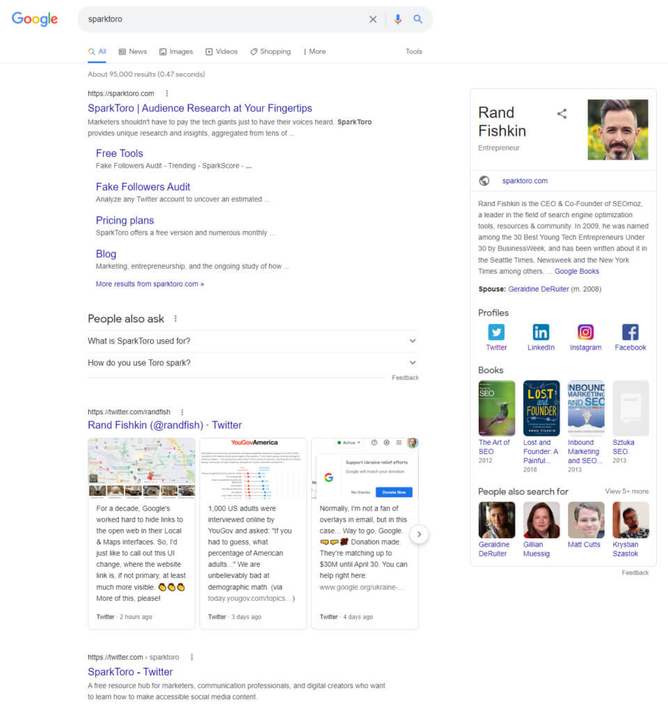 Screenshot of Google Search for Sparktoro