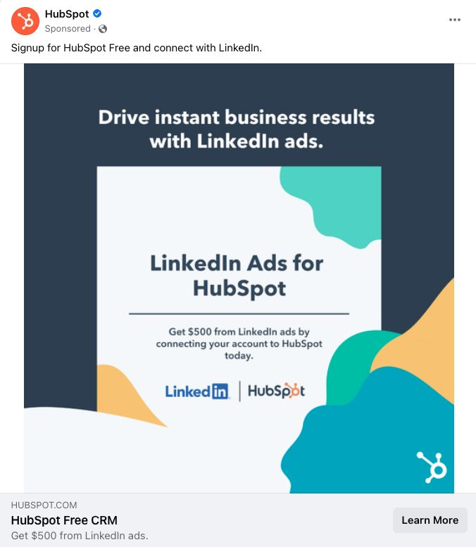 Screenshot of hubspot targeted ads