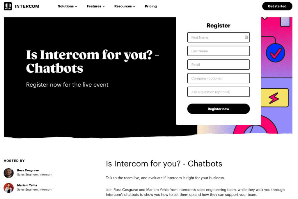 Screenshot to Intercom Webinar Page