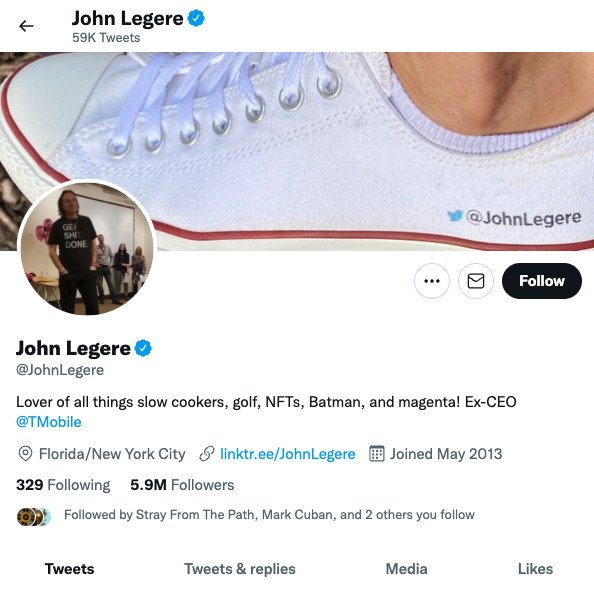 Screenshot of John Legere Twitter Profile Page